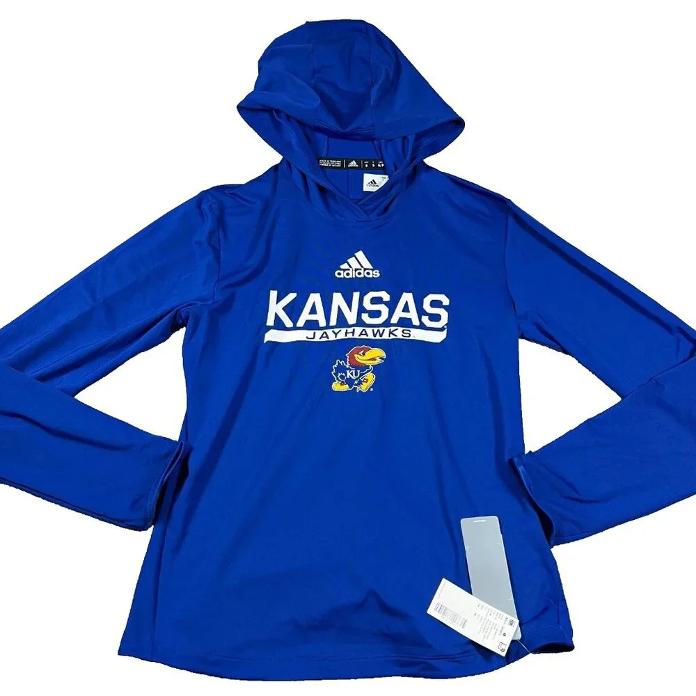 Adidas Mens Small‎ Blue Kansas KU Jayhawks NCAA Aeroready Pullover Hoodie NWT